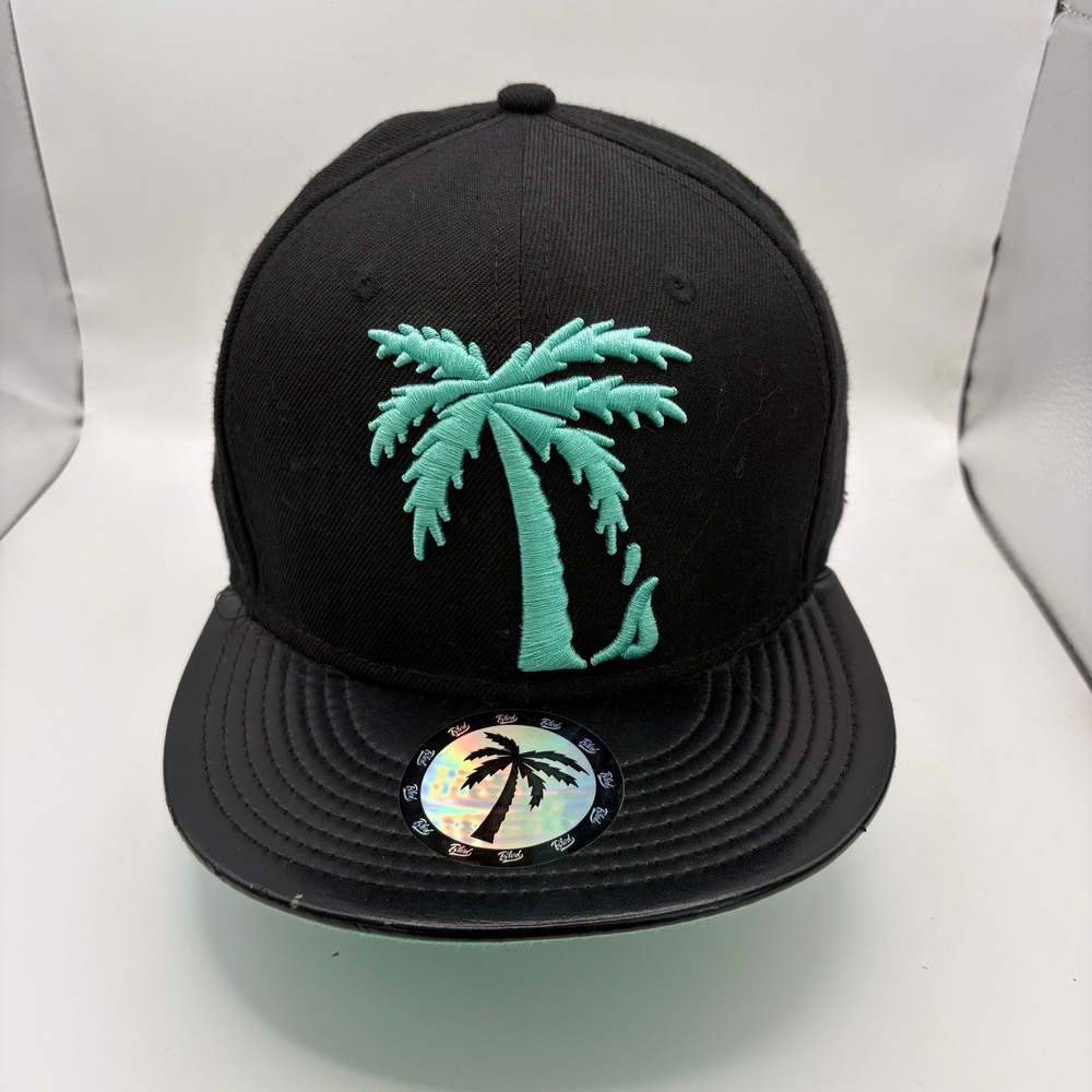 BLVD Supply Black Snapback Hat Teal Palm Tree Embroidered Flat Brim